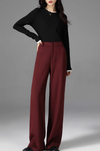 Wide leg long winter wool pants women 5471