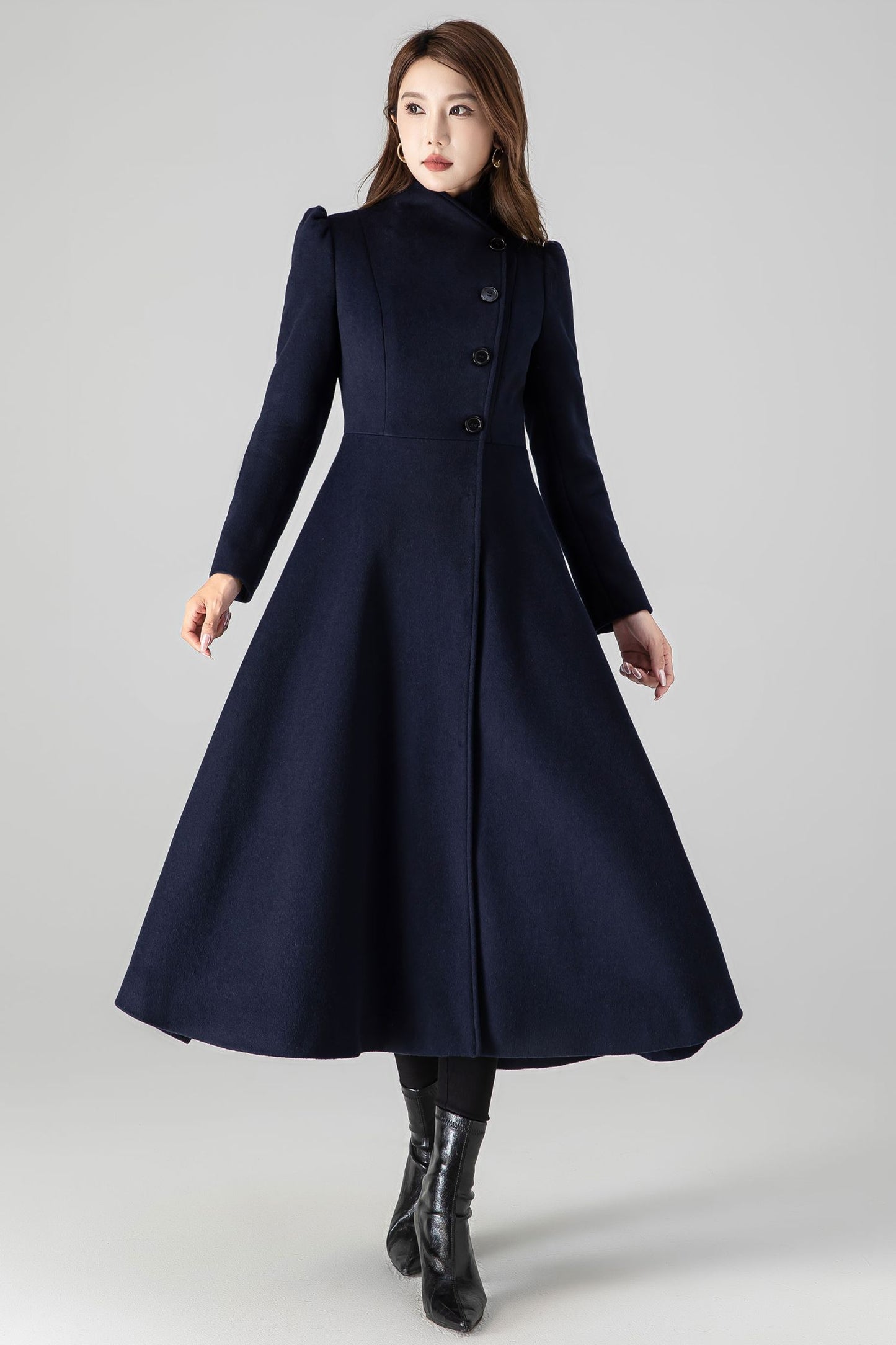 Dark blue A-Line Wool Coat 4506