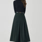 Dark green pleated midi wool skirt 4532