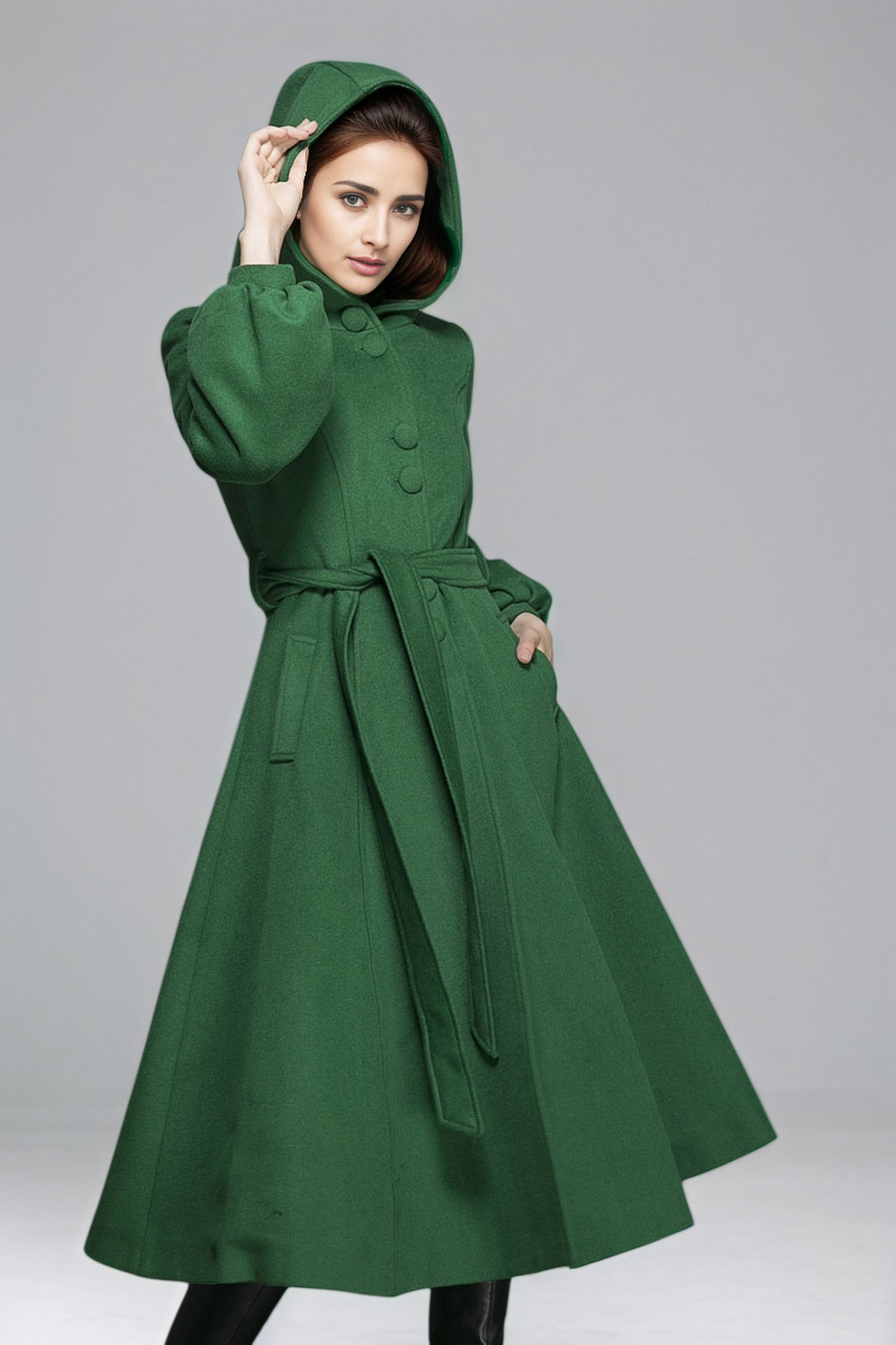 Maxi swing wool coat in Green 6351