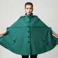 Green Wool Cape Coat for Women – Stand Collar Winter Cloak with Pockets, Xiaolizi 1129