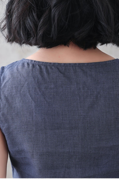 Blue Checked linen Tank Top 3338
