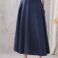 Dark Blue High Waist A Line Elastic Waist Linen Skirt 3339