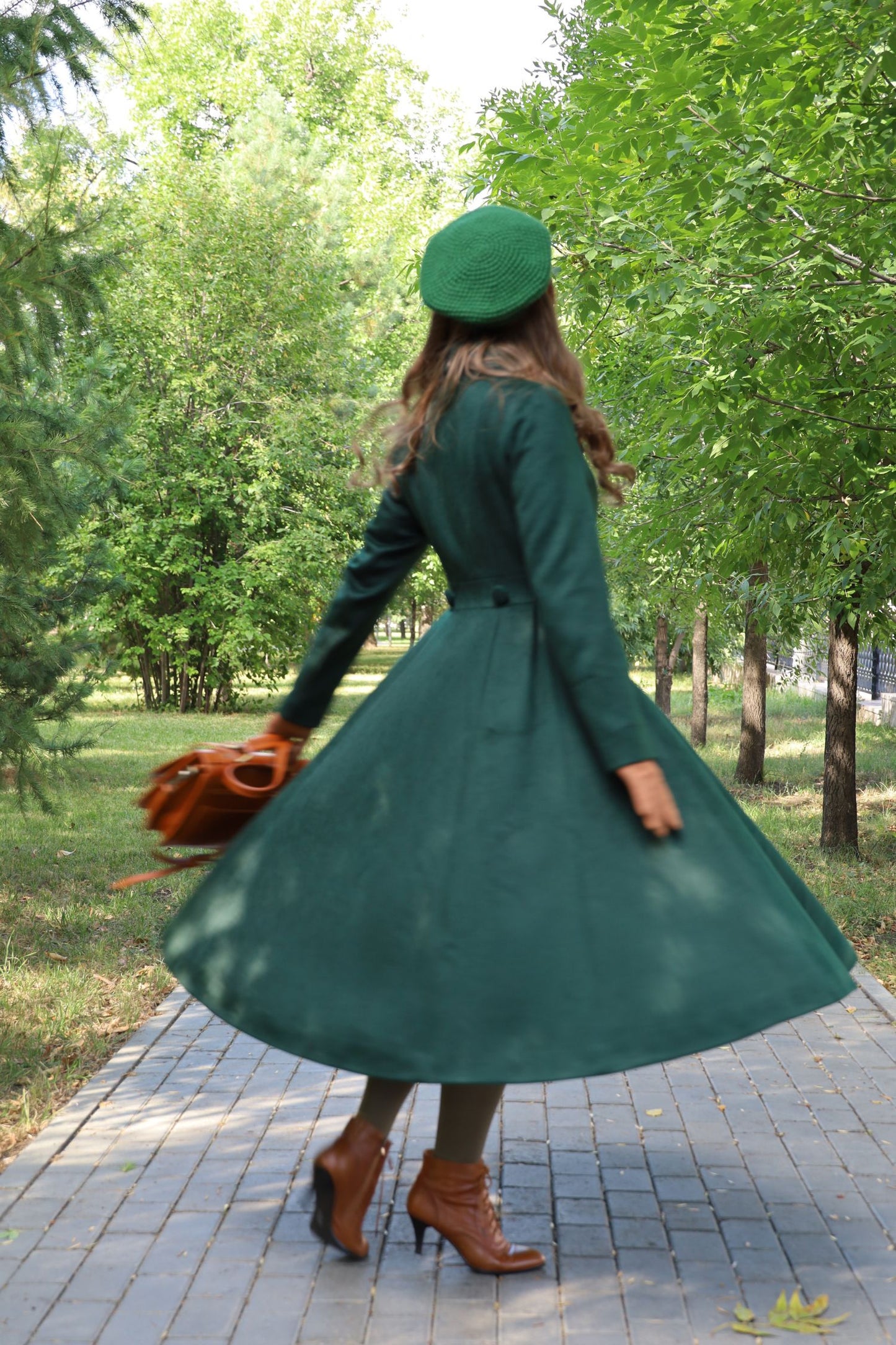 Green Winter Women Custom Retro Wool Coat 3155