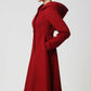 Red wool coat with big hood swing coat 1117