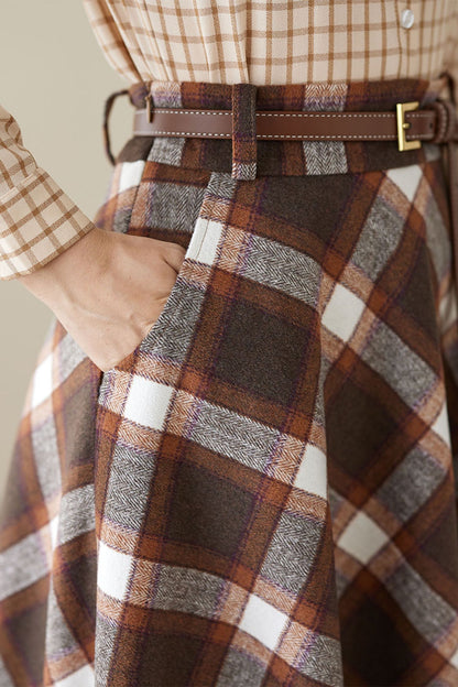 Maxi wool plaid skirt for women 4625 -Size XS US0 #CK2301346
