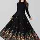 Black Maxi Embroidered Wool Skirt 4664