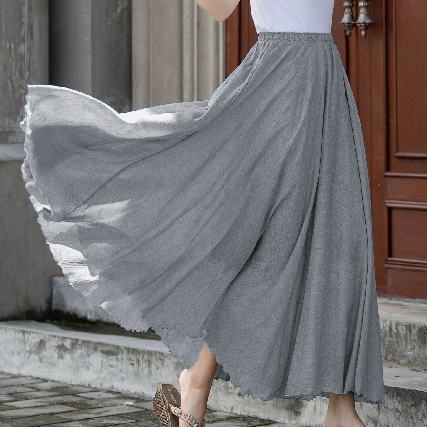 Grey Women Swing long Maxi Skirt 5788