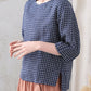 Blue plaid summer linen top blouse 3336