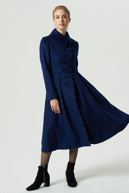 Handmade Navy Wool Coat – Vintage Princess Winter Maxi Overcoat 1971