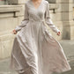 Long sleeves gray wrap linen dress 5672