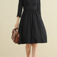 Vintage inspired little black linen dress women 2794