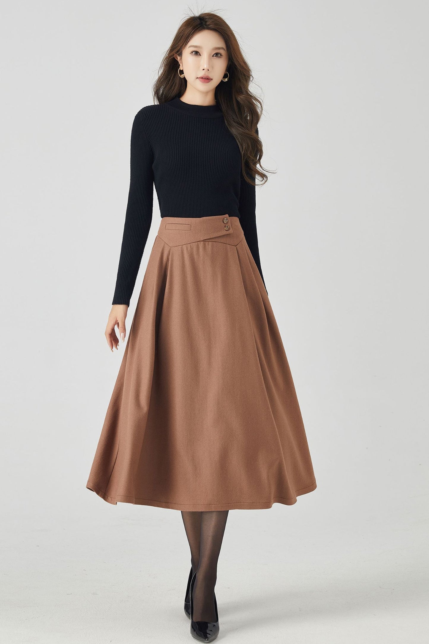 Retro midi winter womens wool skirt 4527