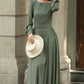 Army Green Swing  Maxi Linen Dress 5678