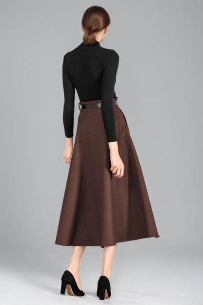 Xiaolizi Handmade Wool Midi Skirt – Vintage High Waist A-Line Winter Skirt 6355