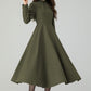 Retro army green swing wool dress 5441