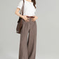 Brown wide leg long linen pants for women 4965