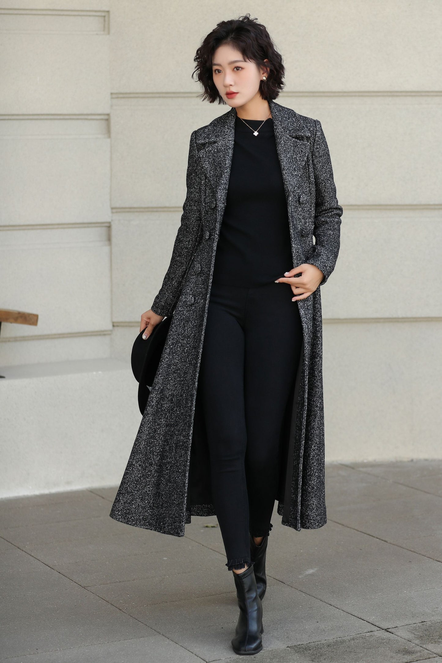 Long Wool Swing Coat – Vintage 1950s Double Breasted Overcoat 6528