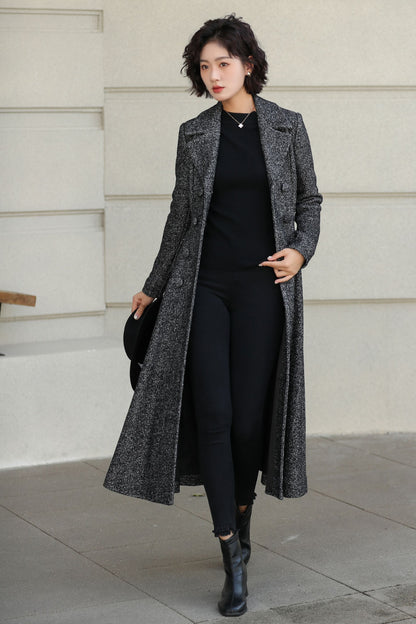 Long Wool Swing Coat – Vintage 1950s Double Breasted Overcoat 6528