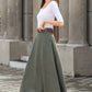 Green A Line Maxi  Linen Skirt with Pockets  2784