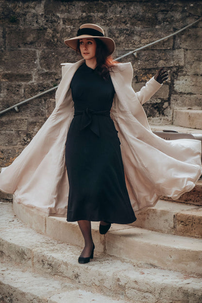 Cream White Wool Blend Coat - Double-Breasted A-Line Overcoat 3183