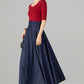 Women’s Navy Blue Button front Denim Midi Skirt 6143