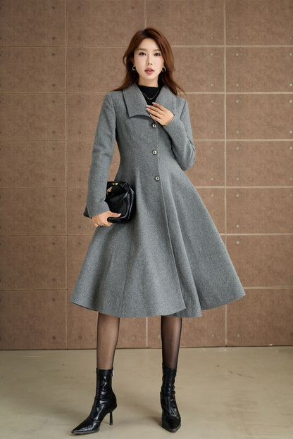 Fit and flare gray winter wool coat 5367