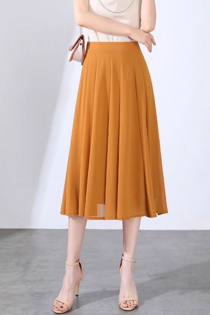 Green Chiffon A-Line Midi Skirt - Flowy Swing Silhouette 6129