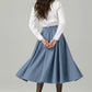 Blue Wool A-Line Midi Swing Skirt – High Waist Winter Skirt with Buttons 6566