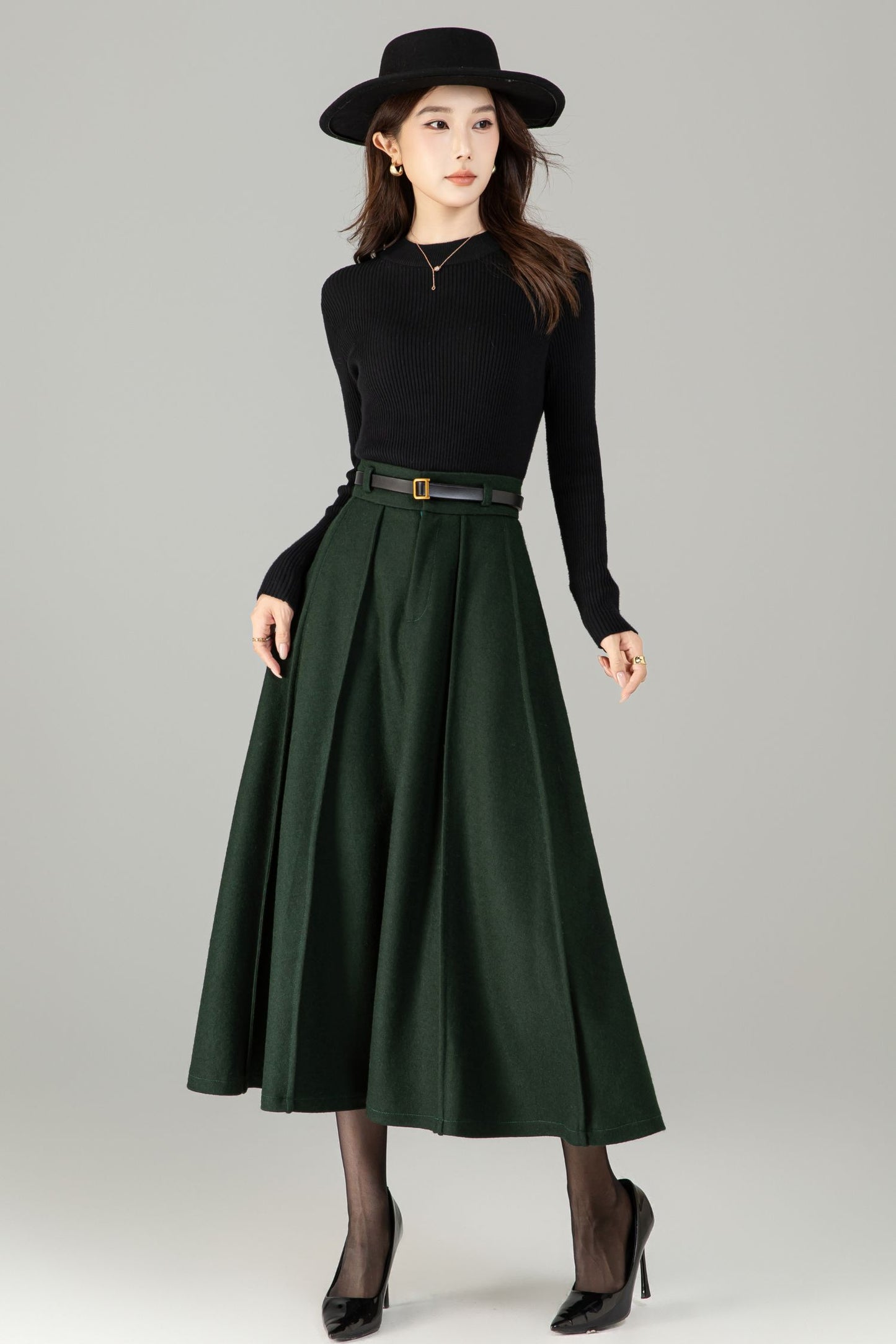 Vintage Handmade Wool Maxi Skirt – A-Line Winter Elegance | Xiaolizi 6497