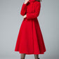 Red Fit and Flare Wool Long Winter Coat Women 1846#