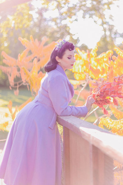 Purple Wool Long Coat - Double Breasted Fit and Flare Silhouette 3256