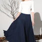 Dark blue linen skirt maxi women skirt 1156