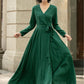 Green Wrap Linen Dress for Women 5673