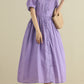 Button up purple midi linen dresses 2796