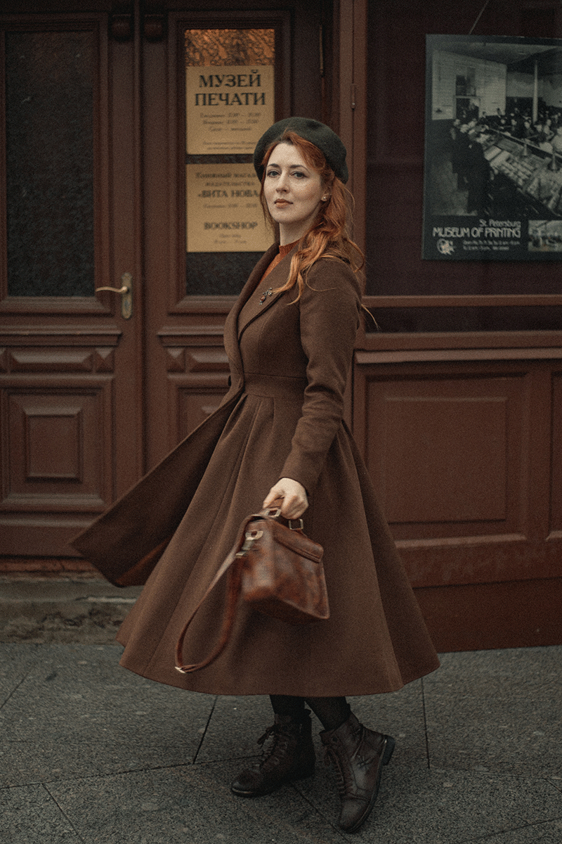 Handmade Brown Wool Coat Vintage Fit & Flare | Xiaolizi Brown / XS Handmade Brown Wool Coat Vintage Fit & Flare | Xiaolizi Brown / XS