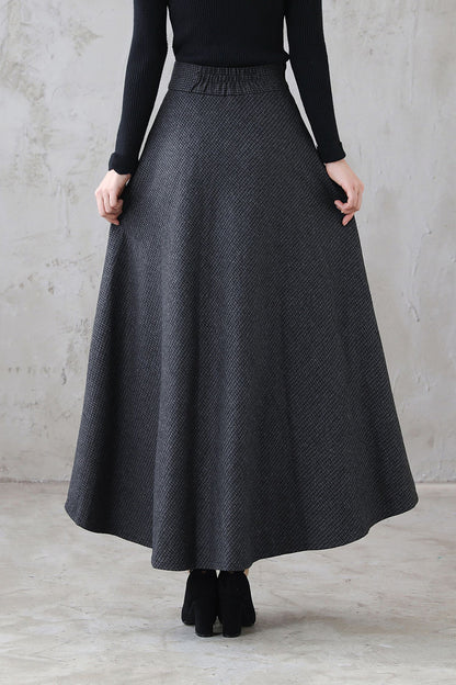 Plaid Wool Maxi Skirt - Vintage Inspired Flared Ankle-Length 3120
