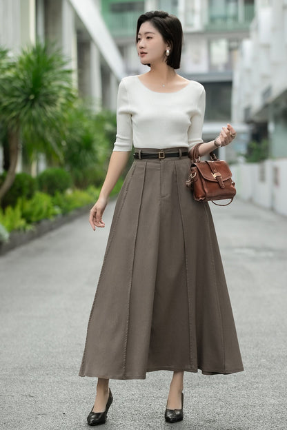 Brown Linen Maxi Skirt – High Waist A-Line Long Linen Skirt 6664 -size XS #CK2600014