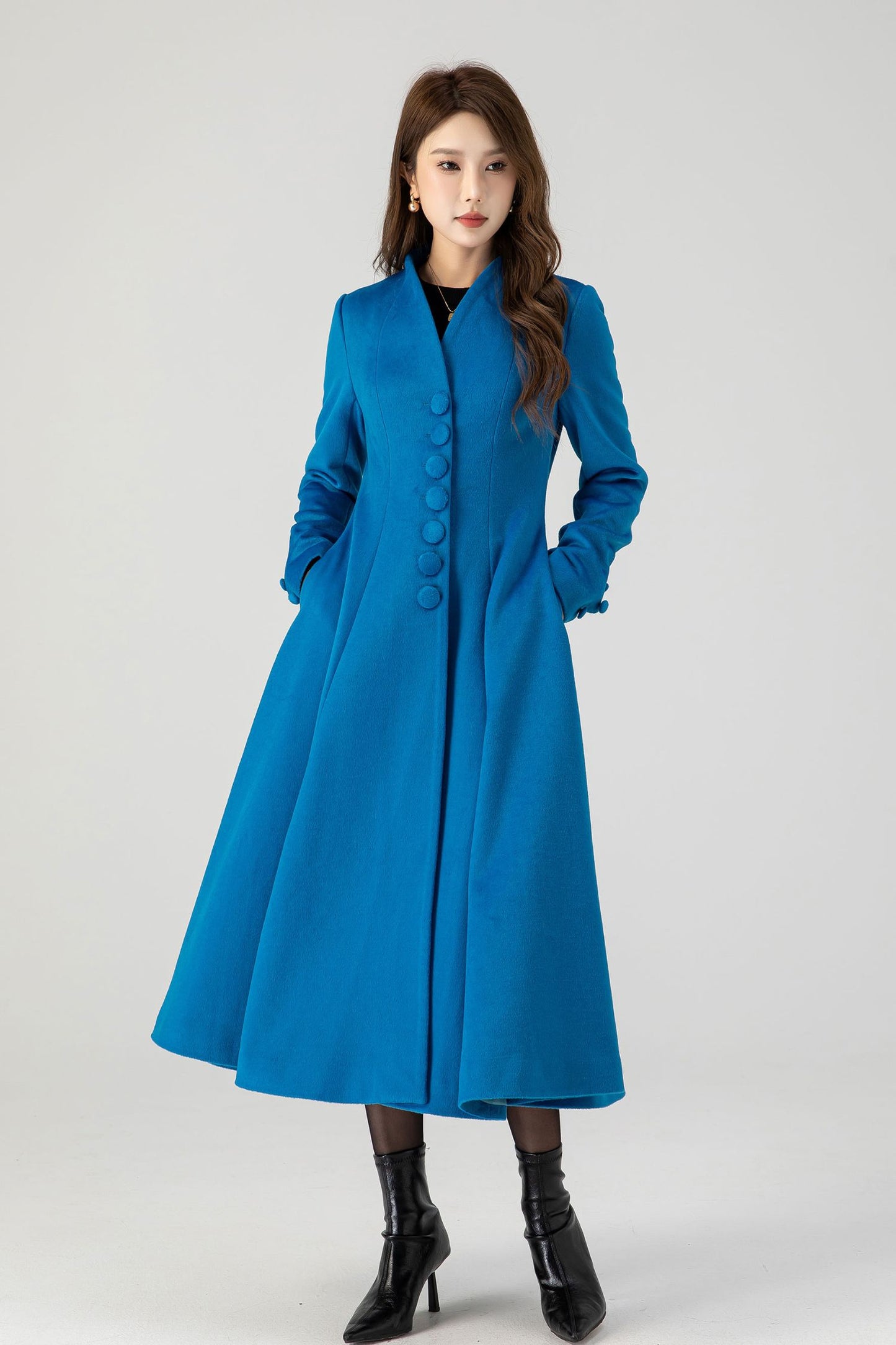 Blue swing midi wool winter coat 4602