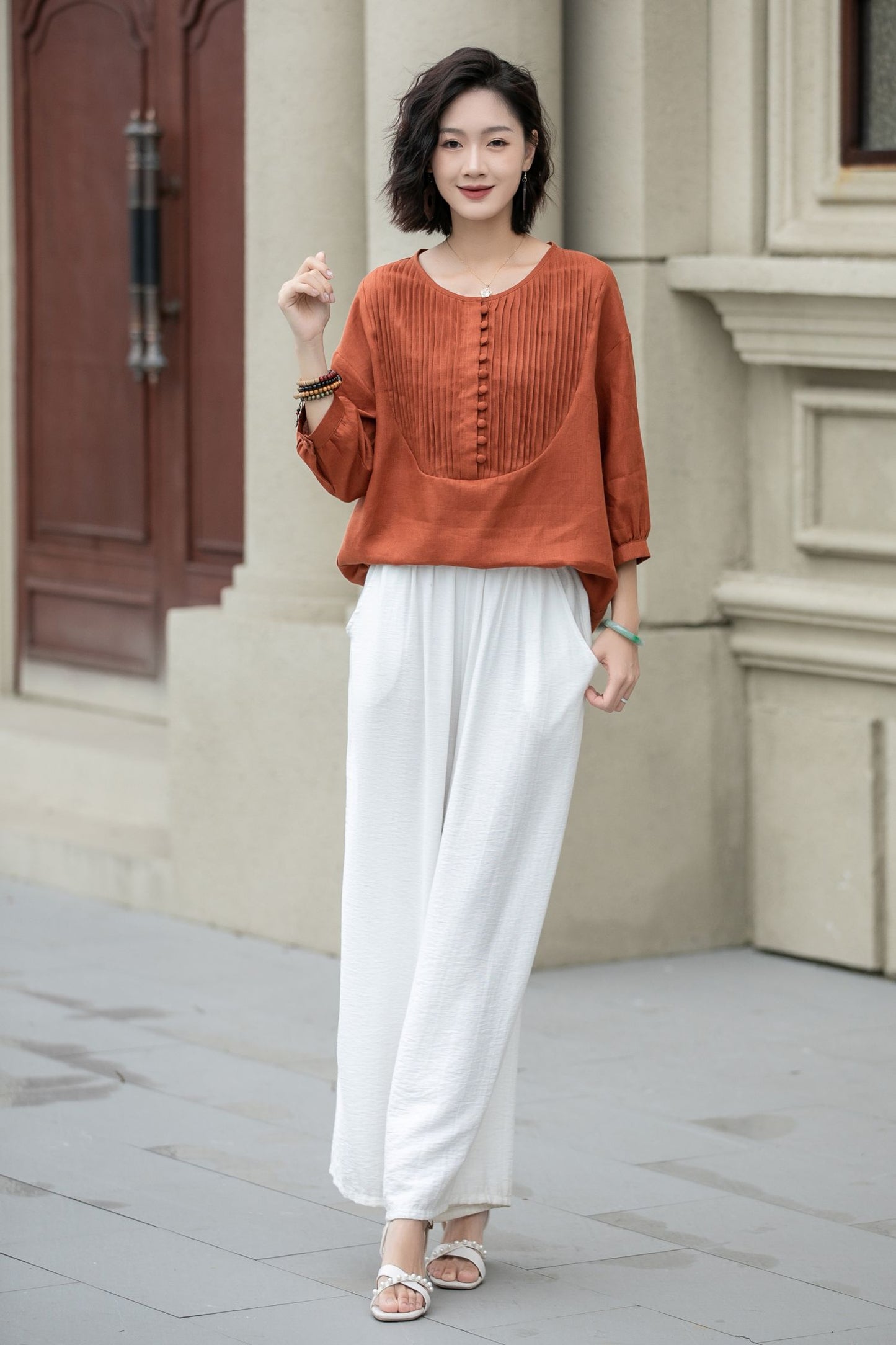 Loose fit summer casual linen blouse top 5224