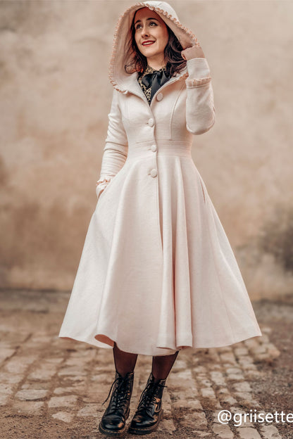 Pink Swing Hooded Wool Winter Coat 3260