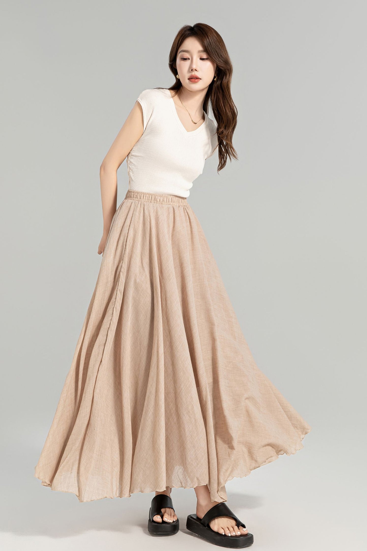 Flowy Long Boho Maxi Linen Skirt 4959