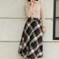Brown Plaid Wool Midi Skirt – High Waist A-Line Winter Skirt with Pockets 6421