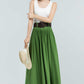 Green Linen Maxi skirt with pockets 2381