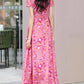 Pink flower printed maxi prom chiffon dress 5043