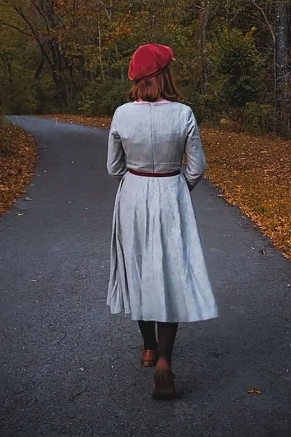 Handmade Gray Wool Swing Dress – Long Sleeve Fit and Flare Winter Dress | Xiaolizi 1616
