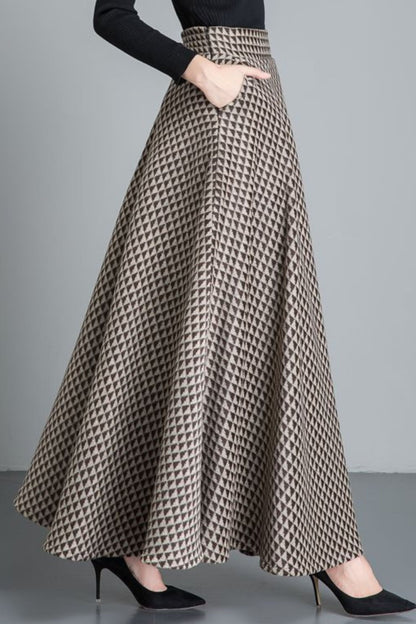 A line maxi plaid long wool skirt 6198