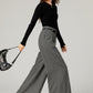 Gray wide leg long wool pants women 5482