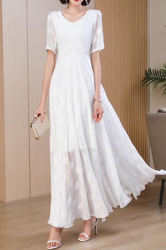 Maxi white prom chiffon wedding dress 5052