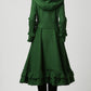 Womens Dark Green Wool Maxi Coat with Hood 1120#